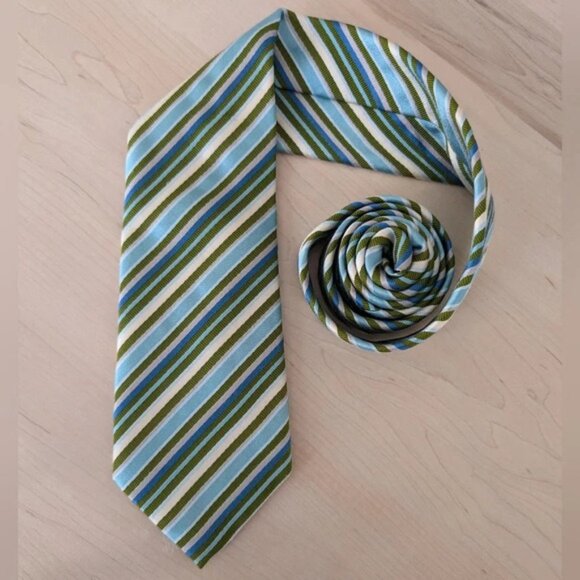 Canali Striped Silk Tie green and blue - Picture 2 of 9